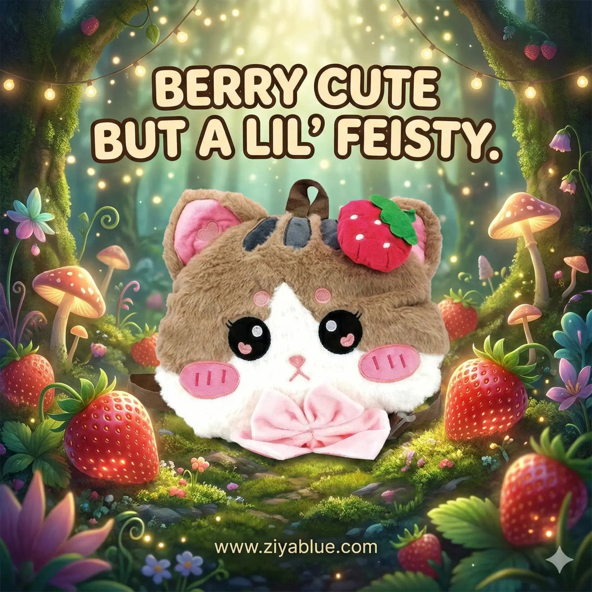 Strawberry Kitty Plushy Backpack | Kawaii Charm On-the-Go COMECO INC Ziya Blue