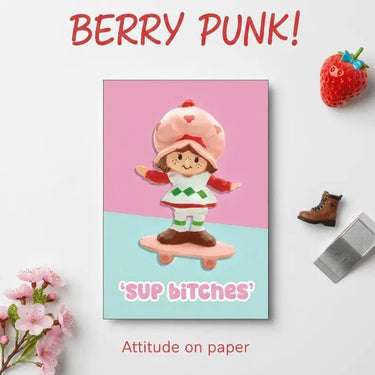 Strawberry Shortcake Greeting Card: Sweet Nostalgia Blank Note Bite Your Granny Ziya Blue