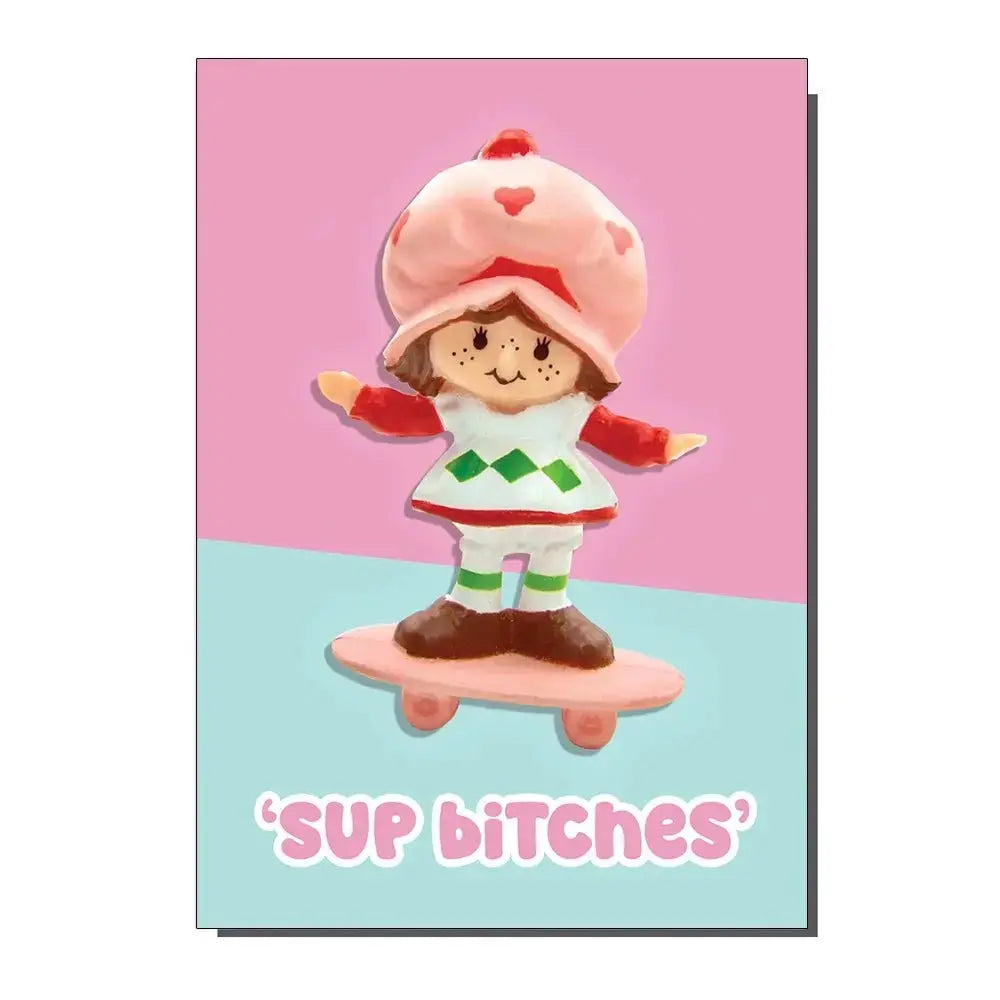 Strawberry Shortcake Greeting Card: Sweet Nostalgia Blank Note Bite Your Granny Ziya Blue