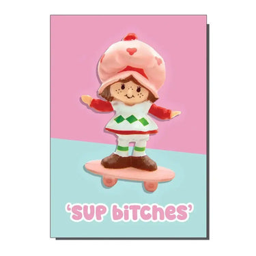 Strawberry Shortcake Greeting Card: Sweet Nostalgia Blank Note Bite Your Granny Ziya Blue