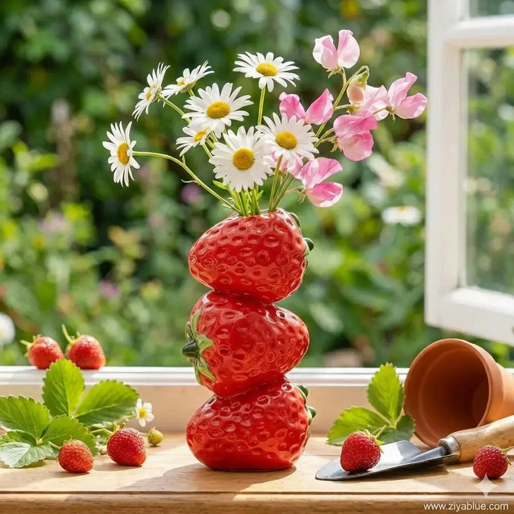 Strawberry Stack Vase - Berry Sweet Floral Decor McGowan & Rutherford Ltd Ziya Blue
