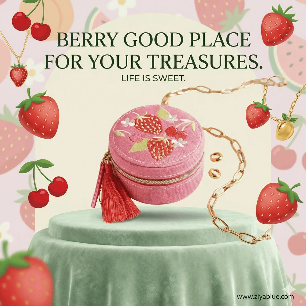 Strawberry Travel Jewellery Case – The Sweetest Getaway Lisa Angel Ziya Blue