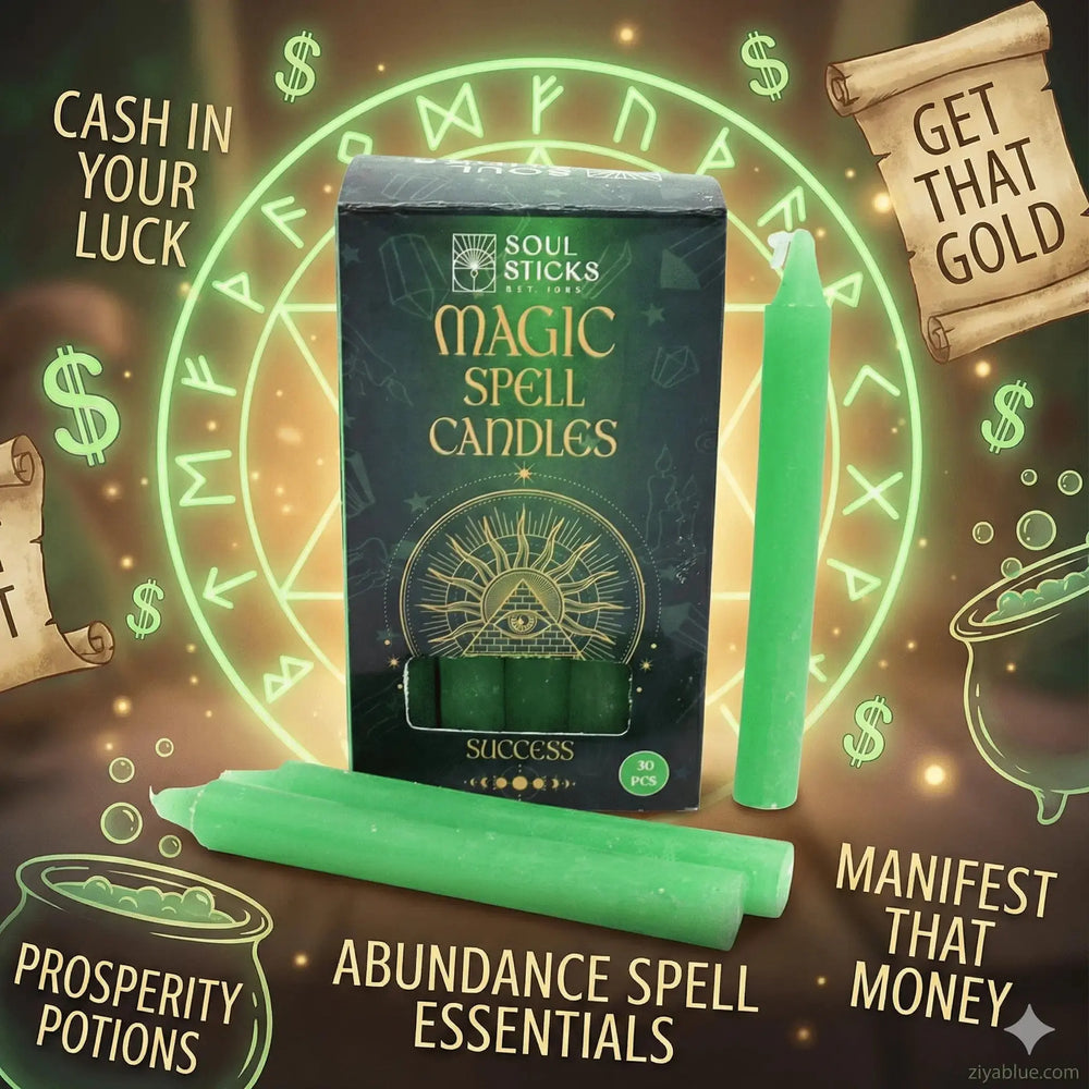 Success Spell Candles: Magic 20-Pack (Light Green) Designs by Deekay Inc. Ziya Blue