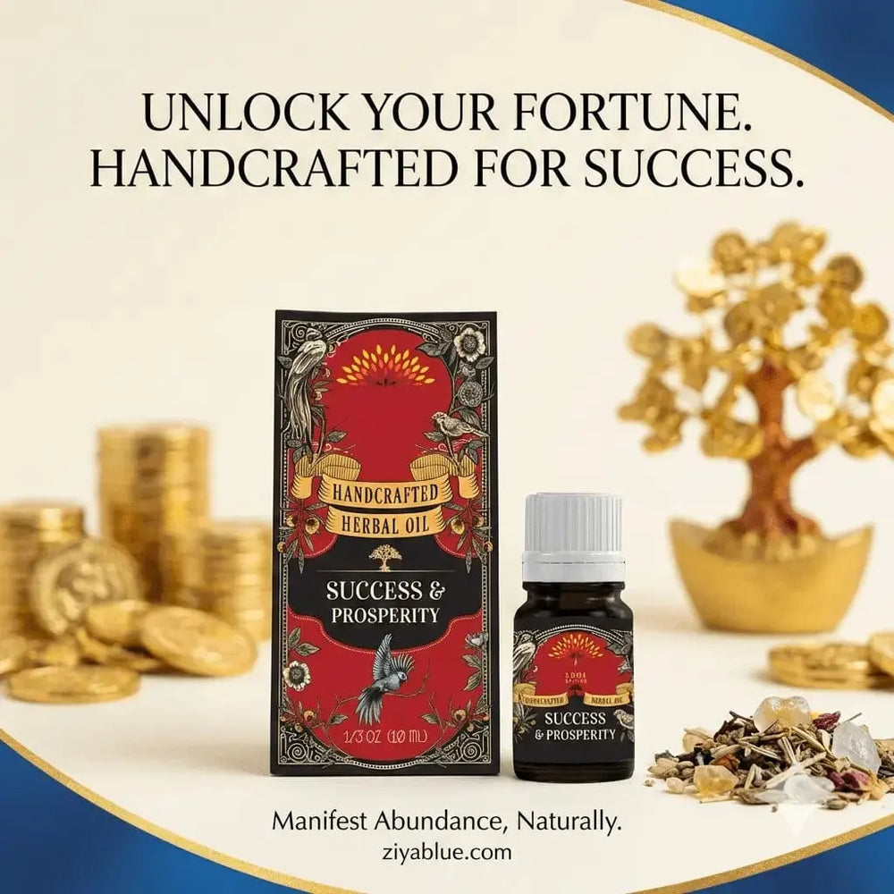 Success & Prosperity Herbal Oil | Abundance Essential Oil Designs by Deekay Inc. Ziya Blue