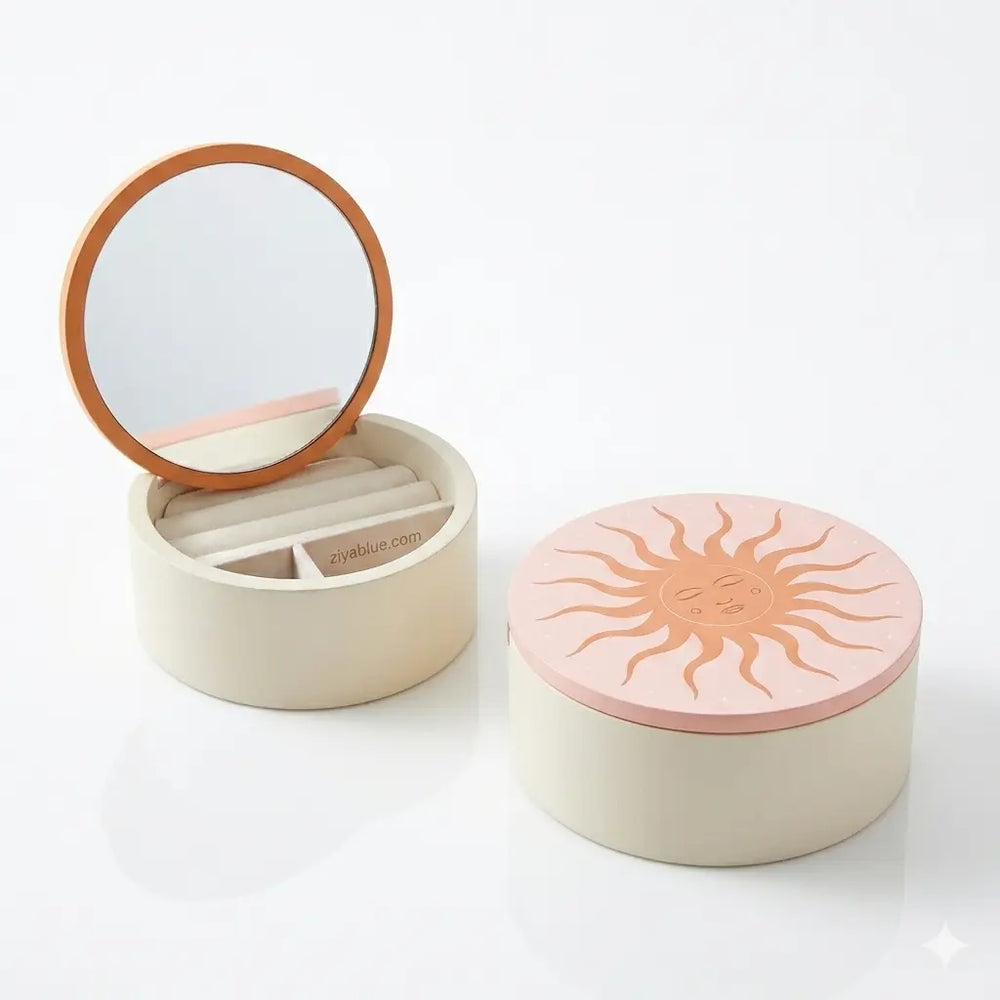 Sun Jewellery Storage Box | White Mirror Jewelry Case  Ziya Blue
