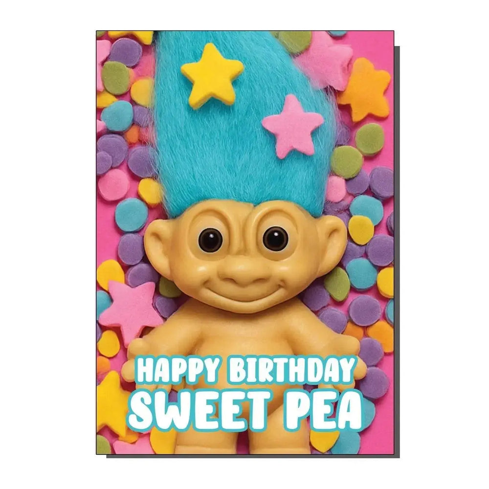 Sweet Pea Birthday Card: Quirky Troll Greetings Bite Your Granny Ziya Blue