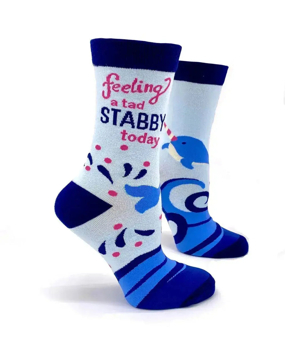 Tad Stabby Narwhal Socks: Funny Womens Crew Fabdaz Ziya Blue