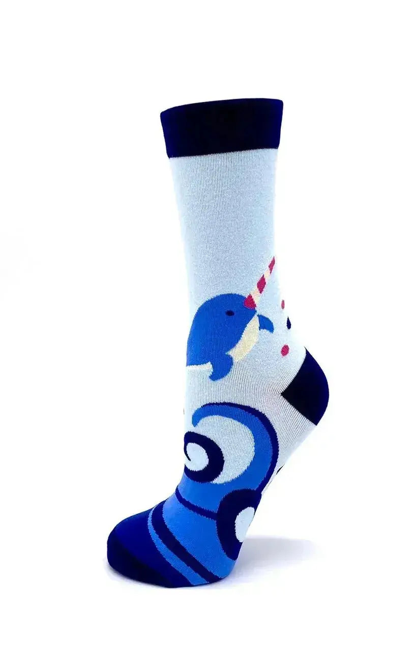 Tad Stabby Narwhal Socks: Funny Womens Crew Fabdaz Ziya Blue