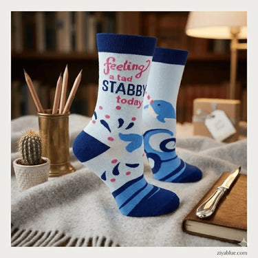 Tad Stabby Narwhal Socks: Funny Womens Crew Fabdaz Ziya Blue