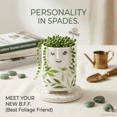 Tall Face Planter | Shop Modern Winking Ceramic Pots Ganz Ziya Blue