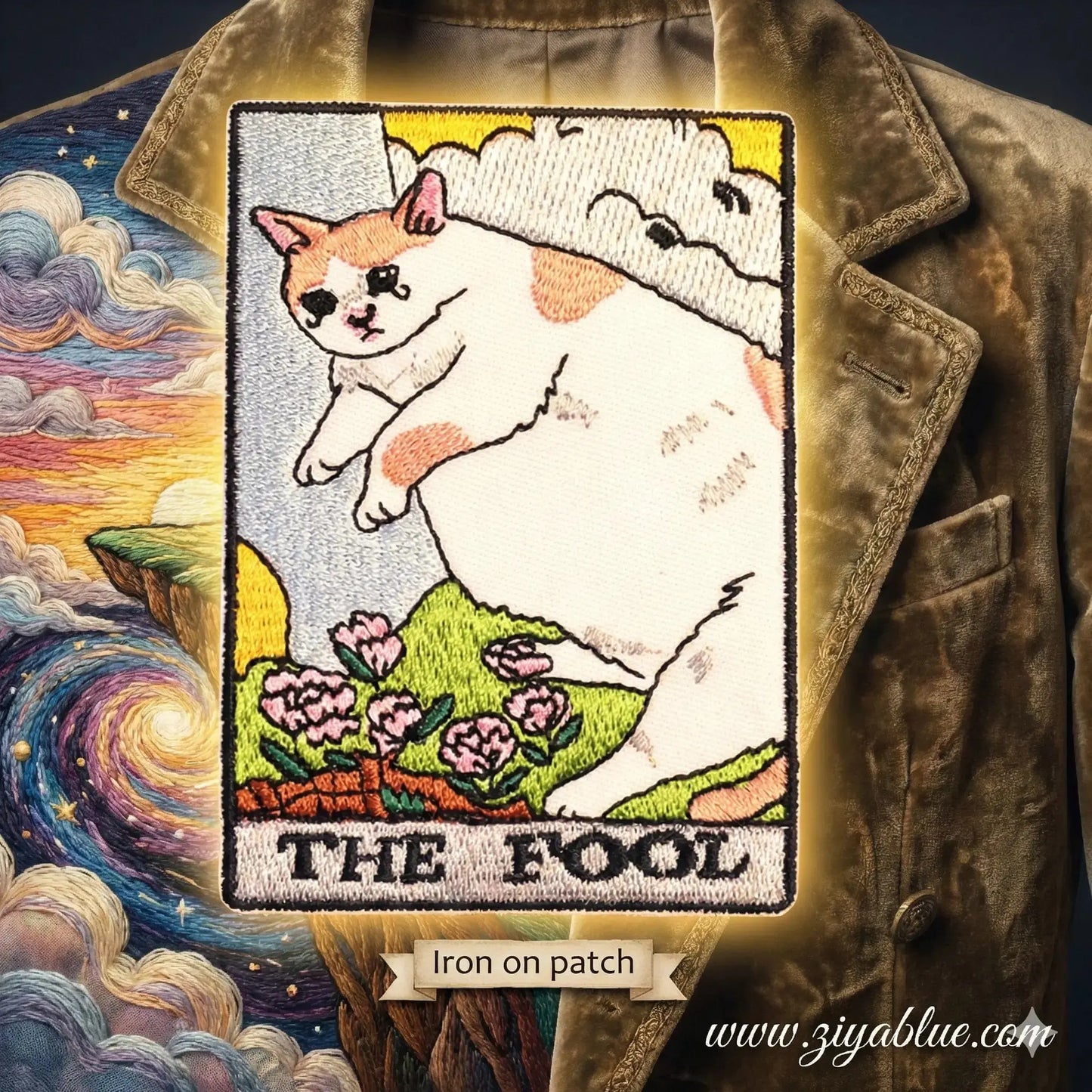 Tarot Patch | The Fool White Cat Embroidered Flair Ziya Blue Ziya Blue