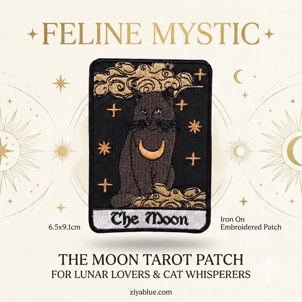 Tarot Patch | The Moon Cat Black Embroidered Flair Ziya Blue Ziya Blue