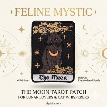Tarot Patch | The Moon Cat Black Embroidered Flair Ziya Blue Ziya Blue
