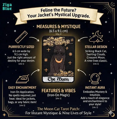 Tarot Patch | The Moon Cat Black Embroidered Flair Ziya Blue Ziya Blue