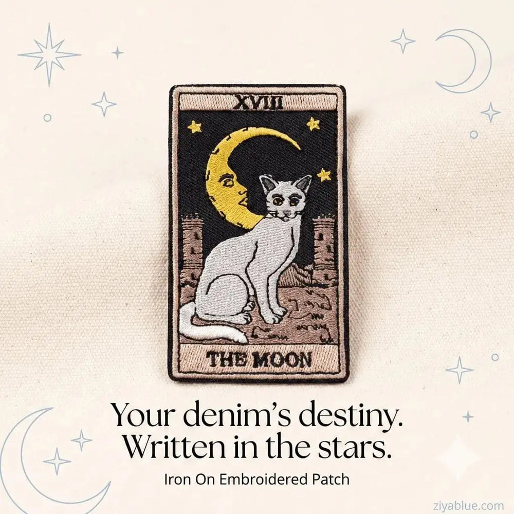 Tarot Patch | The Moon White Cat Embroidered Flair Ziya Blue Ziya Blue