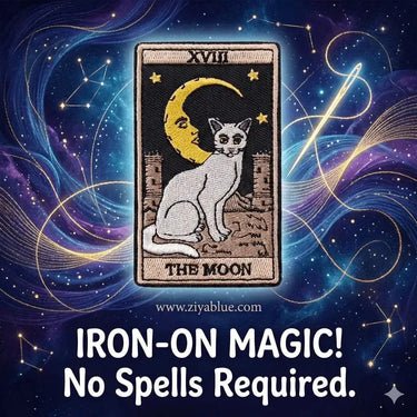 Tarot Patch | The Moon White Cat Embroidered Flair Ziya Blue Ziya Blue