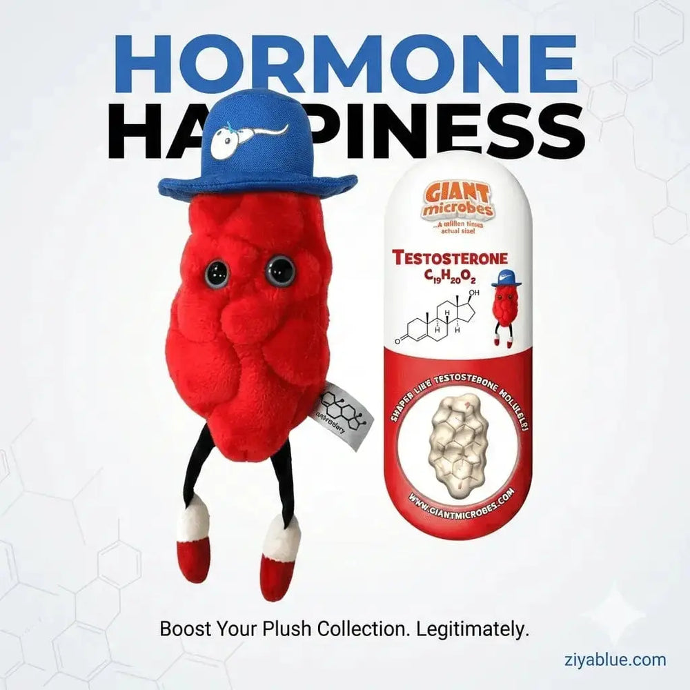 Testosterone Plush: The Big T Molecular Hug 🧬💪 Giant Microbes Ziya Blue