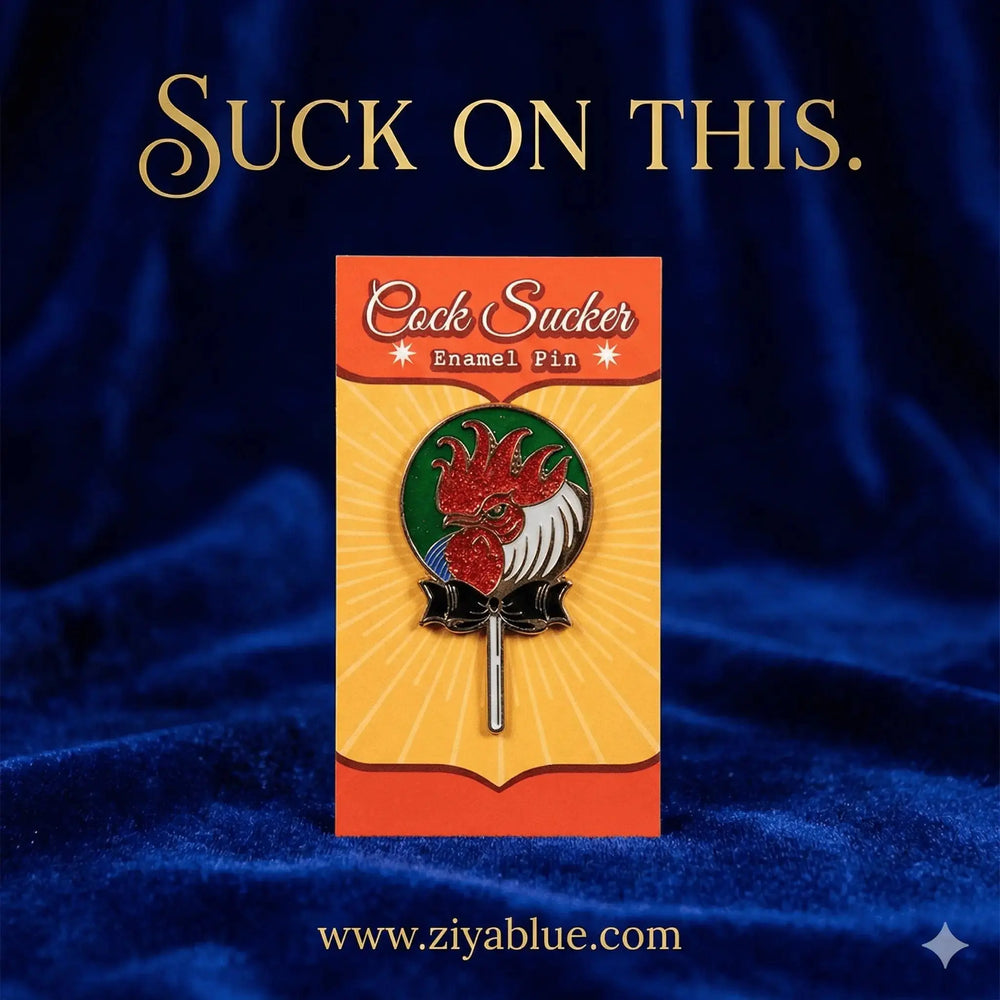 The Cock Sucker Enamel Pin - A Sweet & Spicy Visual Pun Kitschy Delish Ziya Blue