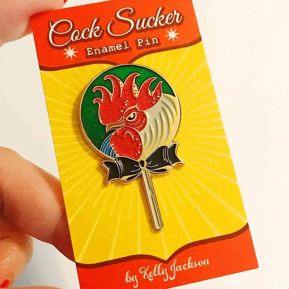The Cock Sucker Enamel Pin - A Sweet & Spicy Visual Pun Kitschy Delish Ziya Blue