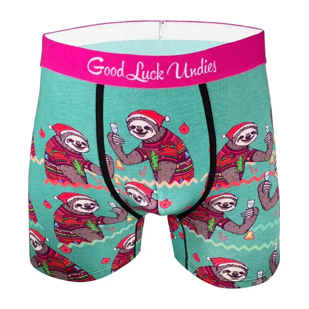 The Festive Men's Christmas Sloth Underwear Good Luck Sock Ziya Blue
