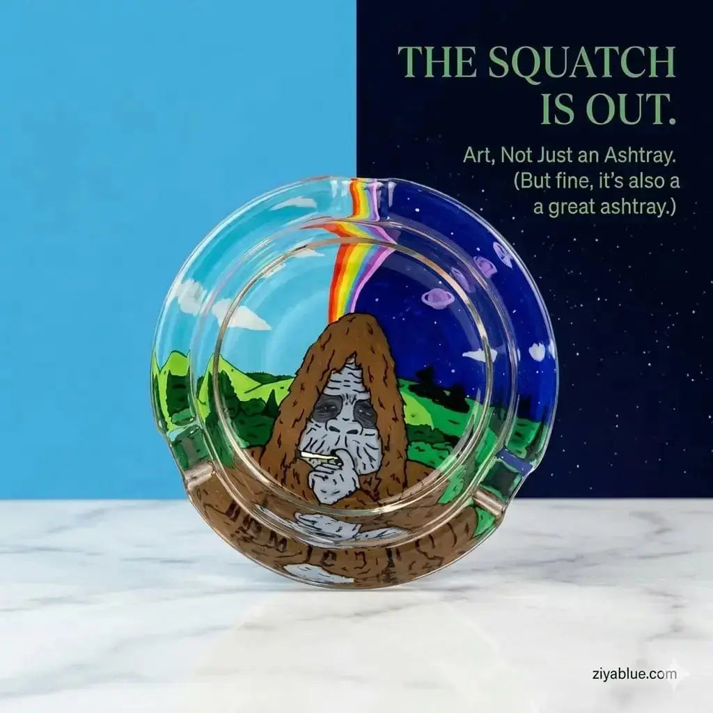 The Squatch Is Out: Token Sasquatch Glass Ashtray Ziya Blue Ziya Blue