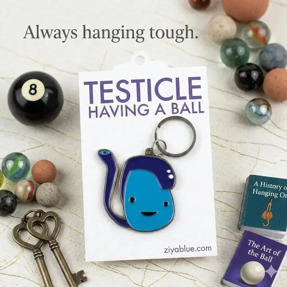 The "Having a Ball" Testicle Keychain & Enamel Charm I Heart Guts Ziya Blue