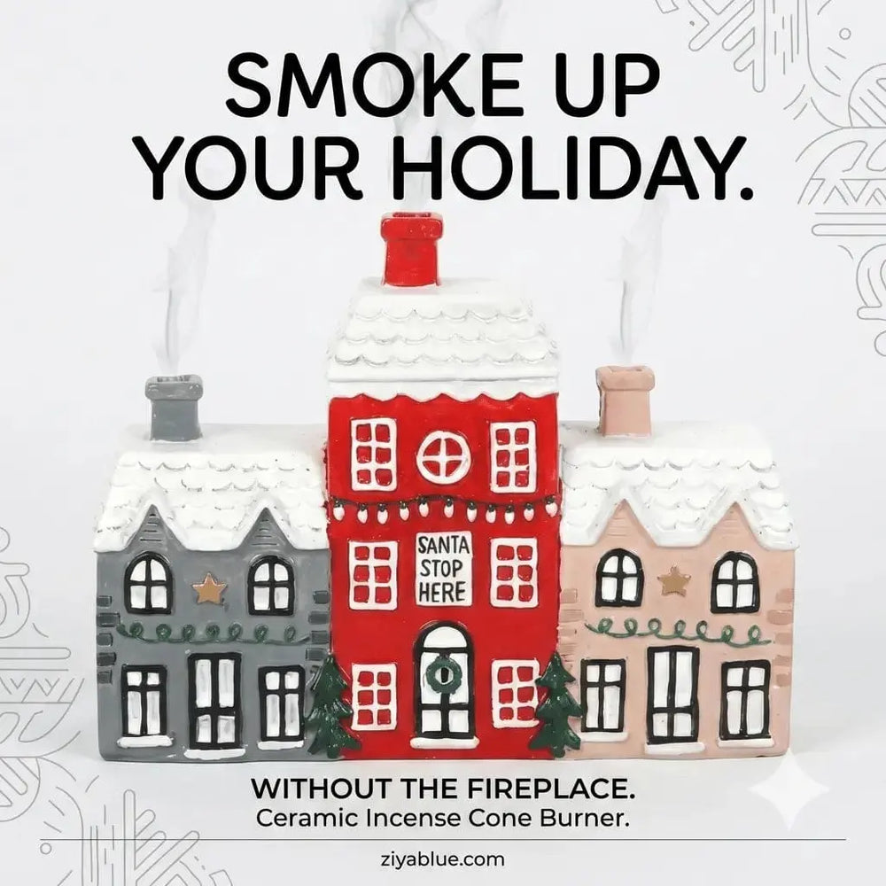 The "Snowy Hearth" Christmas Village Incense Holder Something Different Ziya Blue