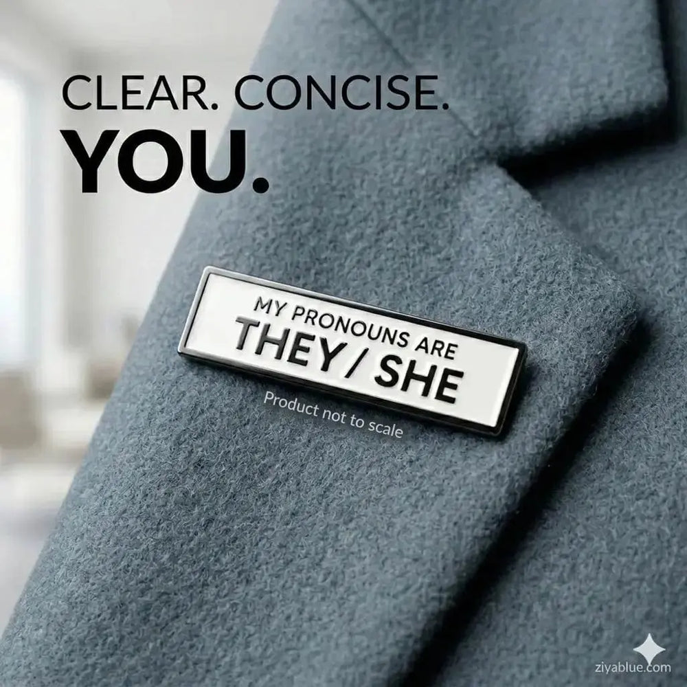 They/She Pronoun Pin | 1.5" Rectangular Identity Badge Retrophiliac Ziya Blue