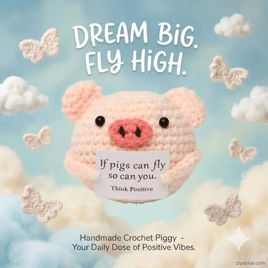 Think Positive Pig Crochet: Buy Cute Cheerful Toy Decor Now! Ziya Blue Ziya Blue