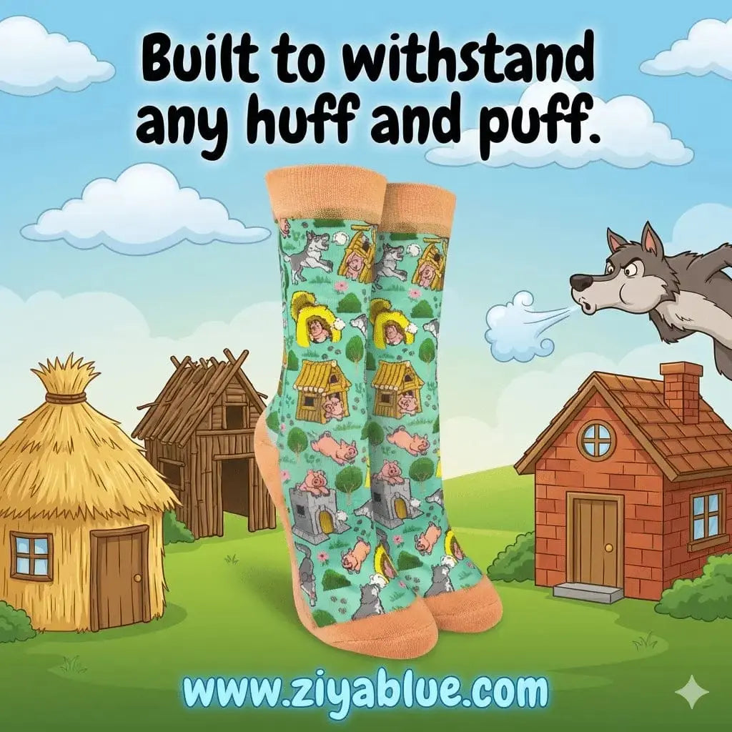 Three Little Pigs Socks: Fairy Tale Charm Good Luck Sock Ziya Blue