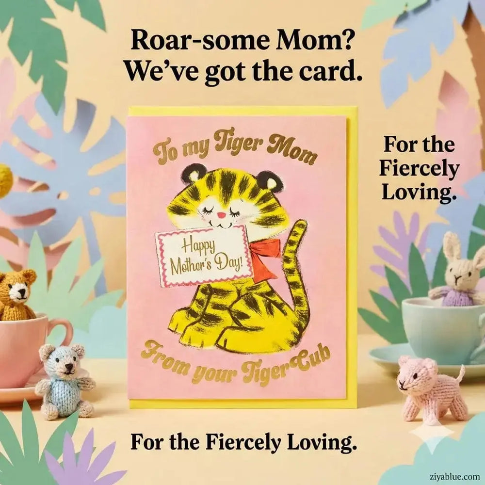 Tiger Mom Mothers Day Card | Funny Vintage Cub Greeting Bad Betty Greeting Co. Ziya Blue