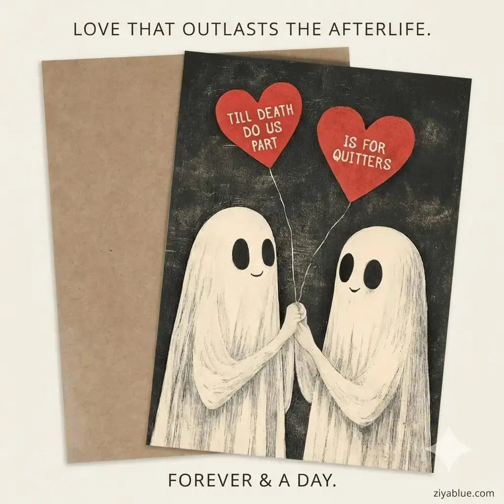 "Till Death Do Us Part Is For Quitters" Spooky Anniversary Card Bad Betty Greeting Co. Ziya Blue