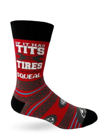 Tits Or Tires Socks: Mens Novelty Crew Fabdaz Ziya Blue