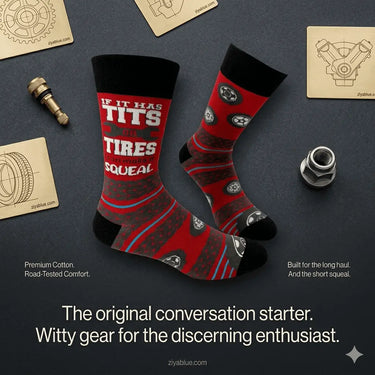 Tits Or Tires Socks: Mens Novelty Crew Fabdaz Ziya Blue