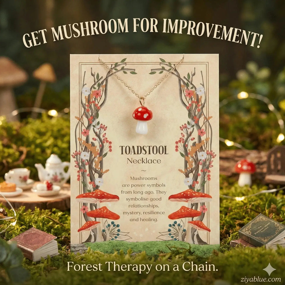 Toadstool Necklace Card: Wearable Magic Something Different Ziya Blue