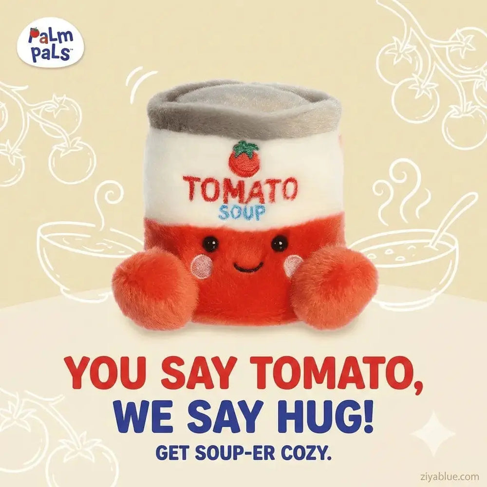 Tomato Soup Plush | Andy Palm Pal | Pop Art Inspired Mini Aurora Ziya Blue