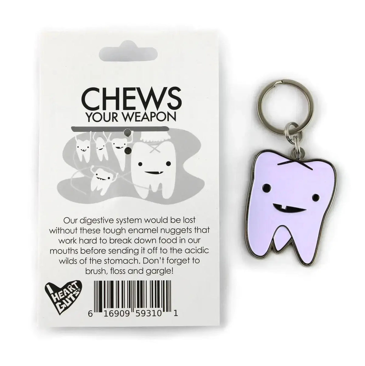 Tooth Keychain: Funny Dental Charm I Heart Guts Ziya Blue