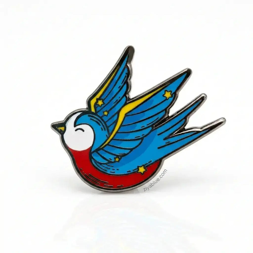 Traditional Swallow Tattoo Pin for Your Jacket Snack Please Ziya Blue