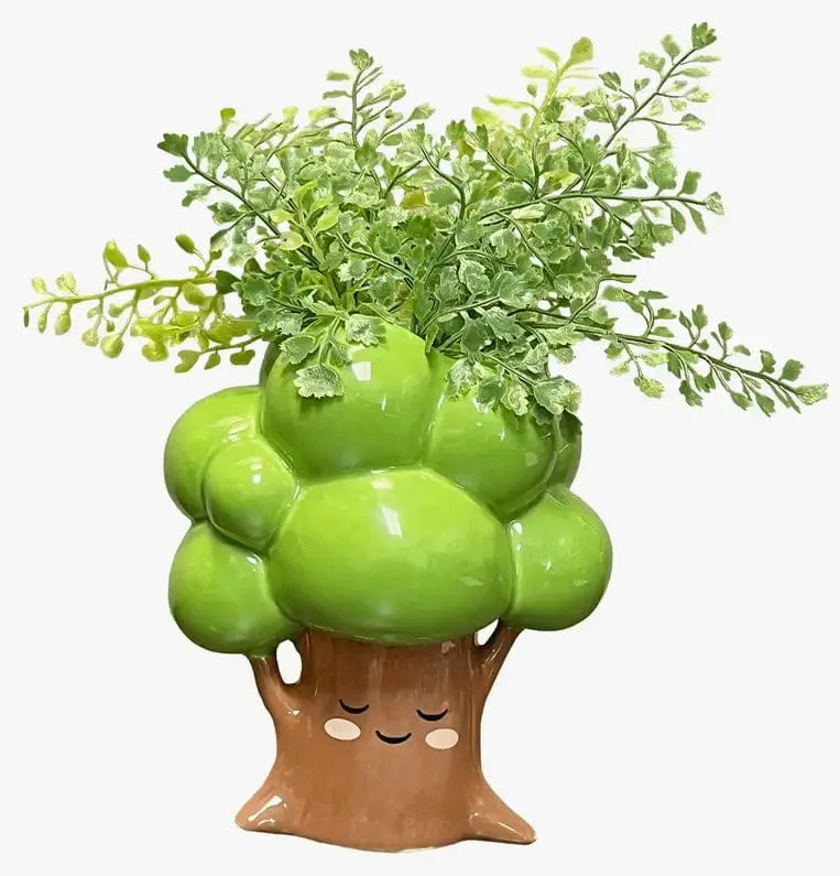 Tree Trunk Succulent Planter - 7" Tall Grove Ceramic Pot Streamline Ziya Blue