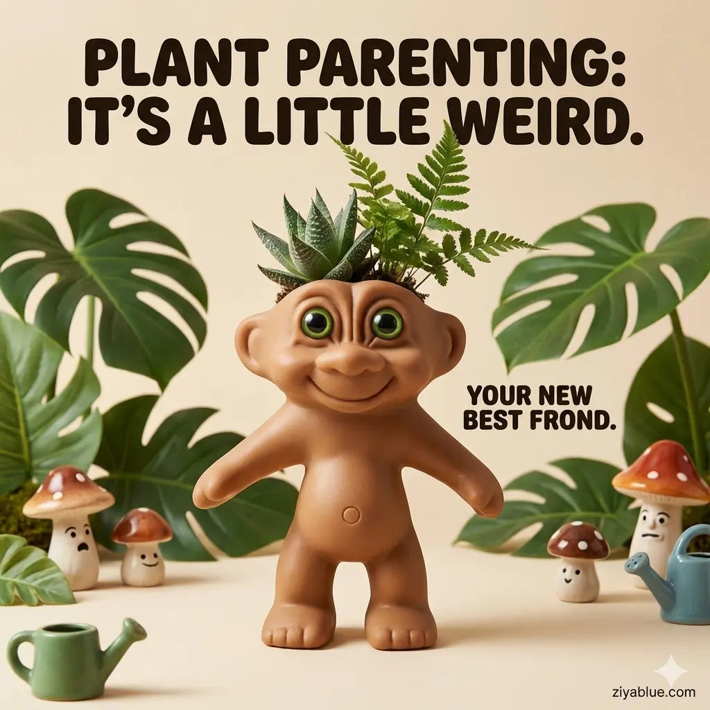 Troll Doll Planter - 6" Retro Succulent Pot & Whimsical Decor  Ziya Blue