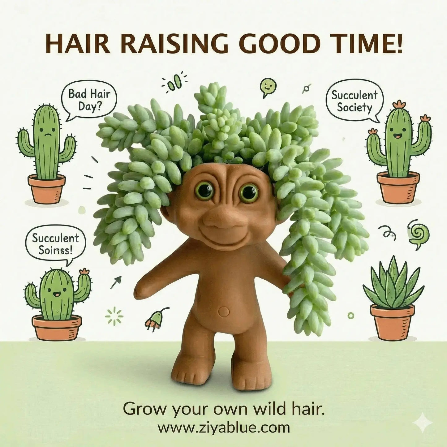 whimsical succulent planter Troll Doll Planter