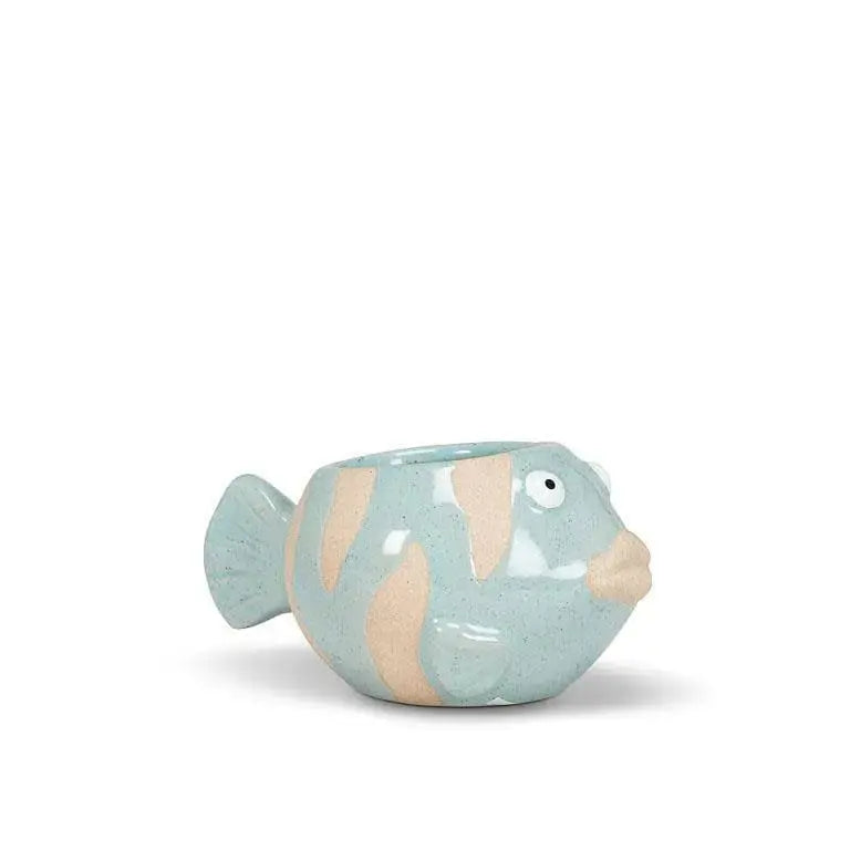 Turquoise Fish Succulent Planter - Mini Stoneware Coastal Pot Abbott Ziya Blue