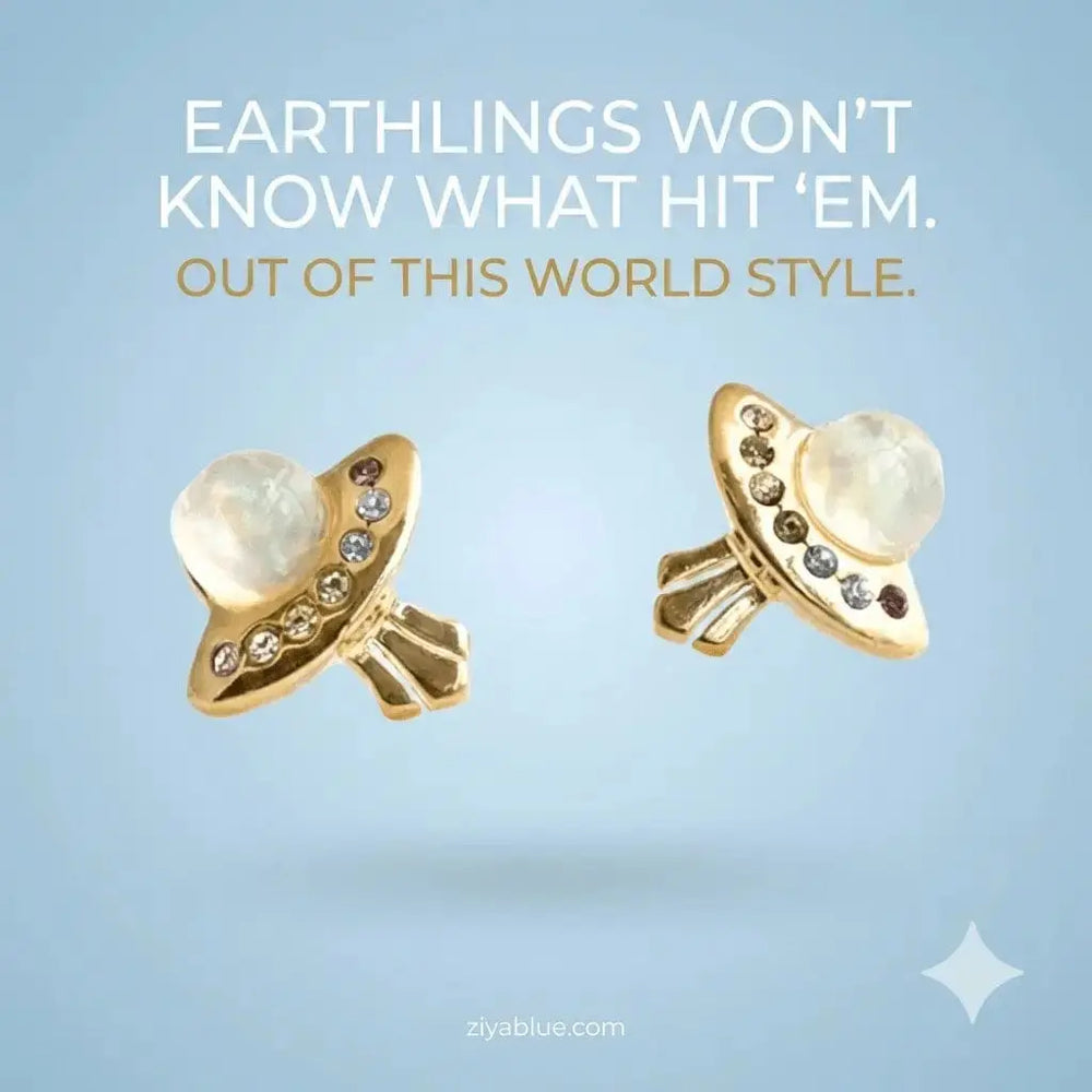 UFO Earrings | Crystal & Gold-Plated Celestial Studs Wildflower Co. Ziya Blue