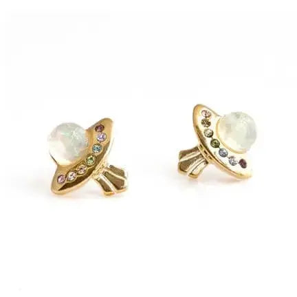 UFO Earrings | Crystal & Gold-Plated Celestial Studs Wildflower Co. Ziya Blue
