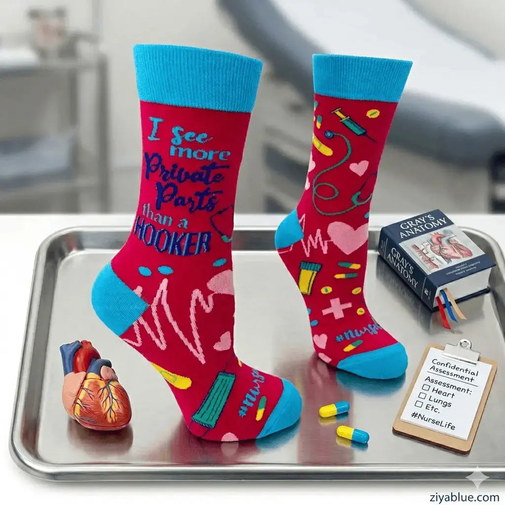 Ultimate Medical Humor: Women's Private Parts Nurse Socks Fabdaz Ziya Blue