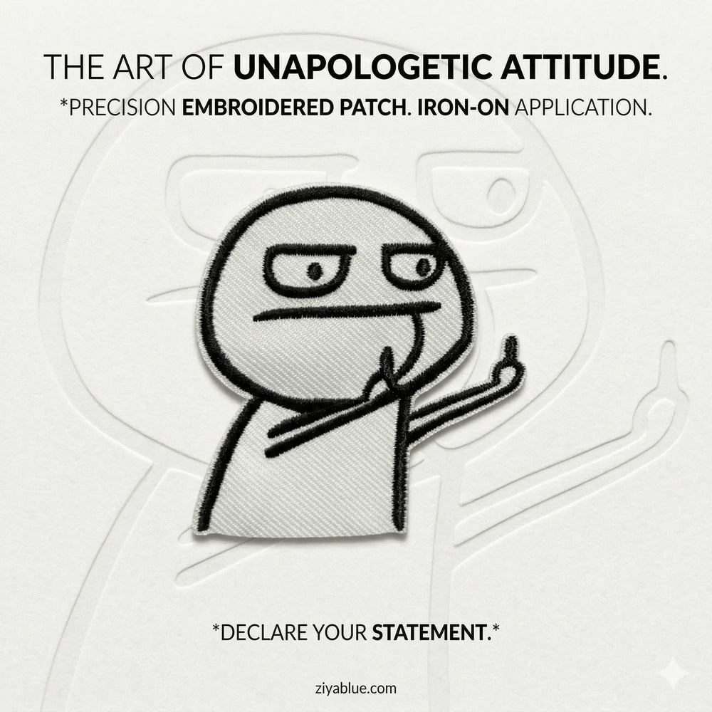 Unamused Meme Middle Finger Iron-On Patch  Ziya Blue