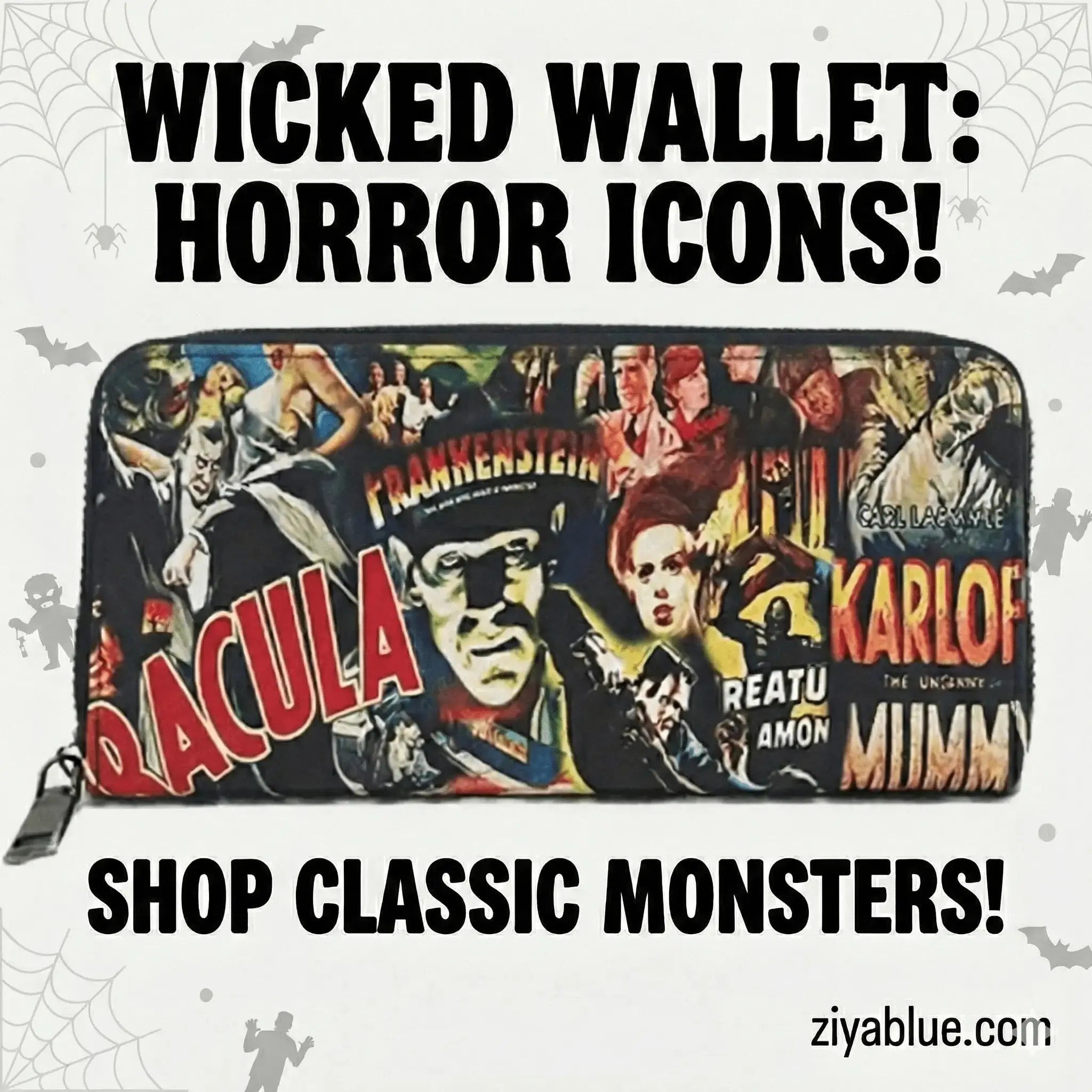 Universal Monsters Clutch Purse – Faux Leather Horror Wristlet Shady Front Ziya Blue