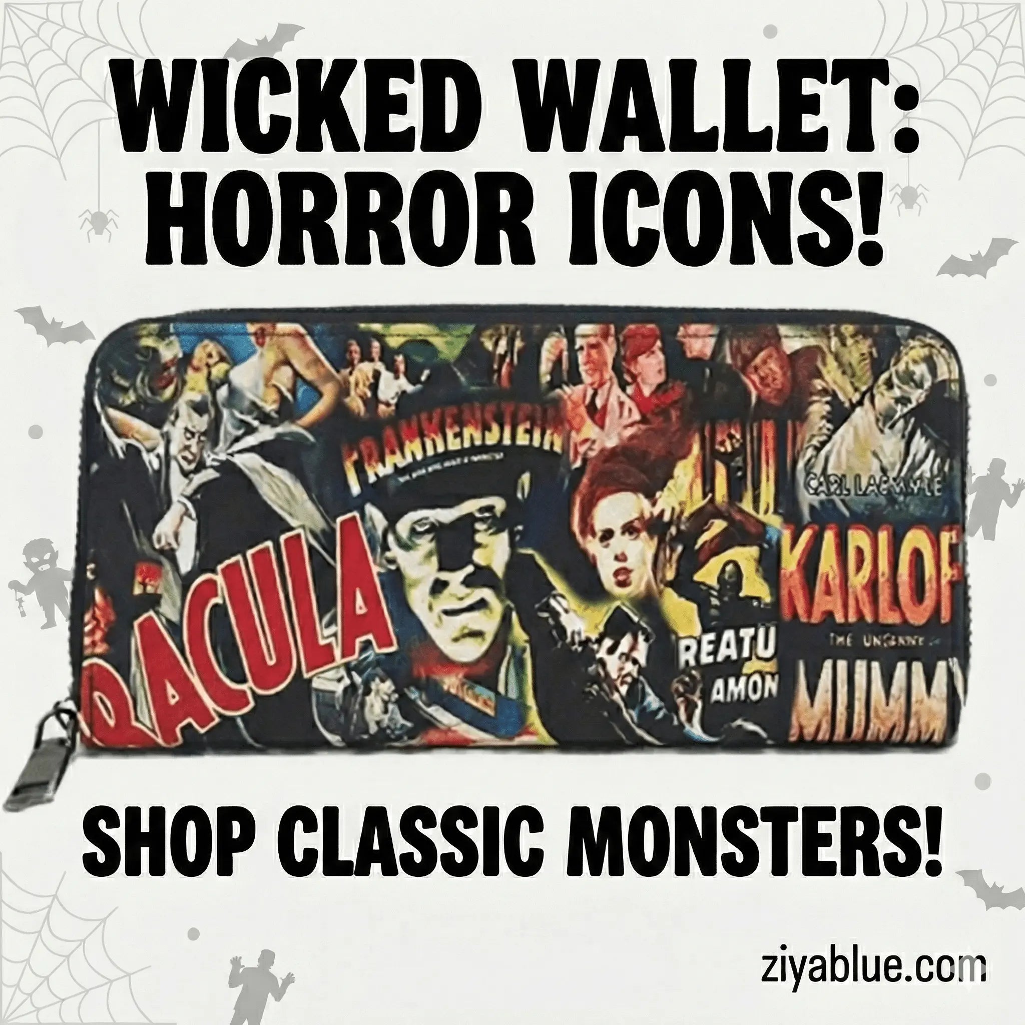 Universal Monsters Clutch Purse – Faux Leather Horror Wristlet - Ziya Blue