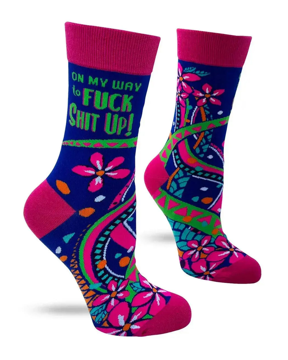 Unleash the Chaos: Women's Fuck Shit Up Socks Fabdaz Ziya Blue