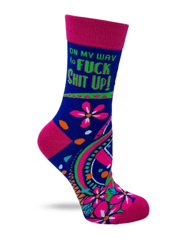 Unleash the Chaos: Women's Fuck Shit Up Socks Fabdaz Ziya Blue
